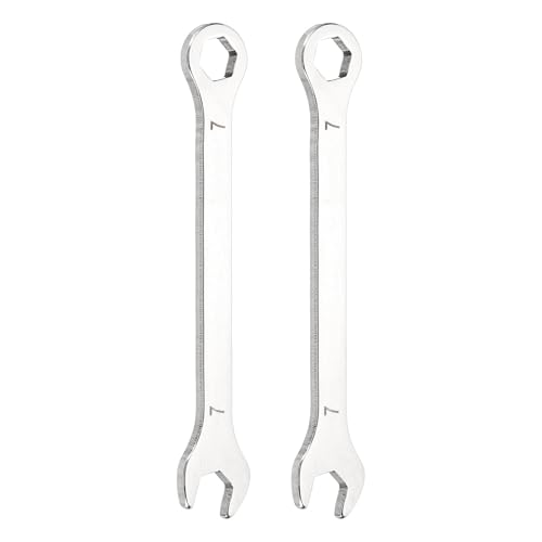 HARFINGTON 2Pcs Mini Super Thin Combination Wrench 7mm Metric 6-Point Box and Open End Stainless Steel Double Ended Spanner Tool for Automotive Pipe Furniture Machinery DIY Repair, Silver - size: 7mm