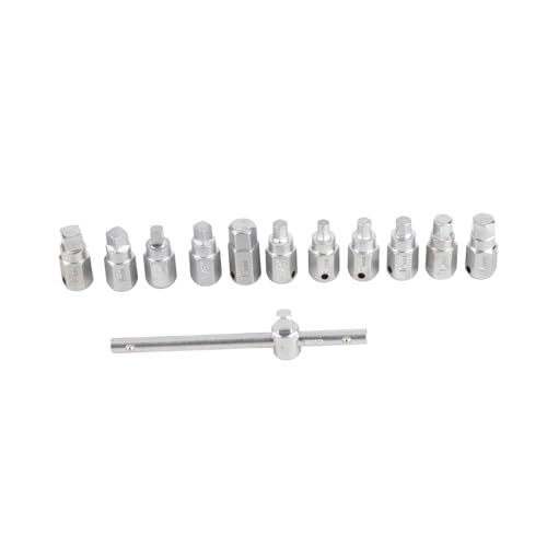 12-Piece Drain Plug Key Socket Set – Steel Axle Oil Sump Spanner Wrench with T-Bar and Multiple Hex Sizes for Engine, Gearbox, and Rear Axle Oil Drain Plug Removal