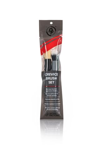 Detail Factory - Crevice Cleaning Detailing Brush Kit for Small Spaces - Mini Set Boar's Hair Brush + Ultra-Soft Synthetic Brush - Black & Gray - 2 Pack