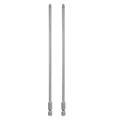 HARFINGTON 2pcs #2 Phillips Screwdriver Bit PH2 1/4" Hex Shank 8" (200mm) Long Magnetic S2 Steel Industrial Grade Screw Driver Bit Cross Head Electric Drill Bits 0.177" (4.5mm) Rod - size: PH2 x 200mm x 4.5mm