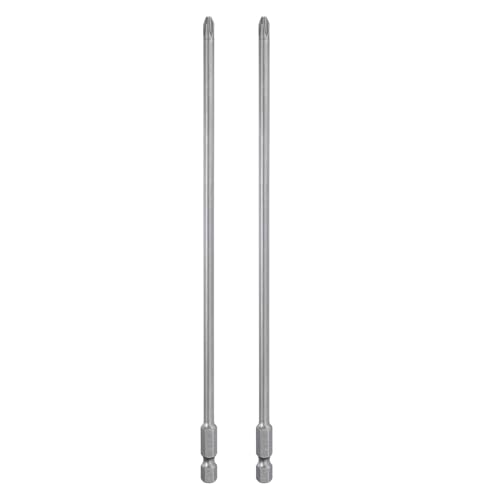 HARFINGTON 2pcs #2 Phillips Screwdriver Bit PH2 1/4" Hex Shank 8" (200mm) Long Magnetic S2 Steel Industrial Grade Screw Driver Bit Cross Head Electric Drill Bits 0.177" (4.5mm) Rod - size: PH2 x 200mm x 4.5mm