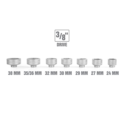 OEMTOOLS 27197 Oil Filter Socket Set, 7 Piece Oil Filter Wrench Set with 24mm, 27mm, 29mm, 30mm, 32mm, 36mm & 38mm Oil Filter Removal Tool for Mercedes, GM, Ford, BMW, MINI, Dodge - style: 7 Piece Socket Set