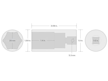 TEKTON 1/2 Inch Drive x 26 mm Deep 6-Point Impact Socket | SID23126 - size: 26 mm, style: Deep