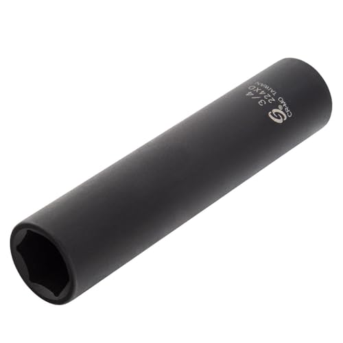 SUNEX TOOLS 224XD, 1/2 Inch Drive, 3/4 Inch Extra Long Deep, Impact Socket, Cr-Mo Alloy Steel, Radius Corner Design, Dual Size Markings