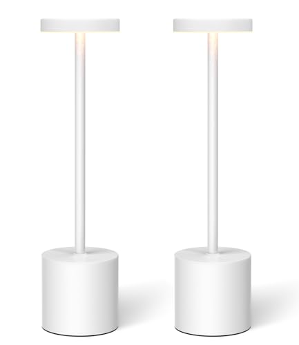 Swinerton White Rechargeable Cordless Table Lamps Set, 5000mAh Battery Powered Wireless Table Light, Portable LED Desk Lamp, 3 Color Dimmable Lighting for Restaurant Dining Patio Outdoor Bedroom - color: White (Set of 2)