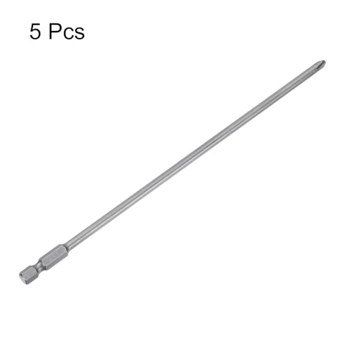 HARFINGTON 5pcs #2 Phillips Screwdriver Bit PH2 1/4" Hex Shank 8" (200mm) Long Magnetic S2 Steel Industrial Grade Screw Driver Bit Cross Head Electric Drill Bits 0.177" (4.5mm) Rod - size: PH2 x 200mm x 4.5mm