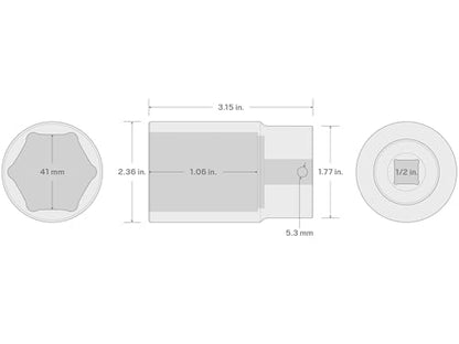 TEKTON 1/2 Inch Drive x 41 mm Deep 6-Point Impact Socket | SID23141 - size: 41 mm