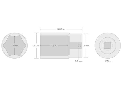TEKTON 1/2 Inch Drive x 36 mm Deep 6-Point Impact Socket | SID23136 - size: 36 mm, style: Deep