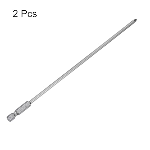 HARFINGTON 2pcs #1 Phillips Screwdriver Bit PH1 1/4" Hex Shank 8" (200mm) Long Magnetic S2 Steel Industrial Grade Screw Driver Bit Cross Head Electric Drill Bits 0.157" (4mm) Rod - size: PH1 x 200mm x 4mm