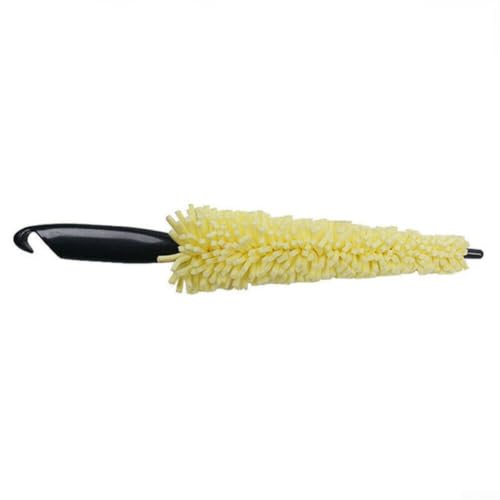 Car Wheel Brush Soft Bristle Rim Cleaner Tool for Tire Washing - Flexible Sponge Head Removes Brake Dust on SUV Truck - 35cm Yellow