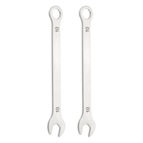 HARFINGTON 2Pcs Super Thin Combination Wrench 10mm Metric 12-Point Box and Open End Stainless Steel Double Ended Spanner Tool for Automotive Pipe Furniture Machinery DIY Repair, Silver - size: 10mm
