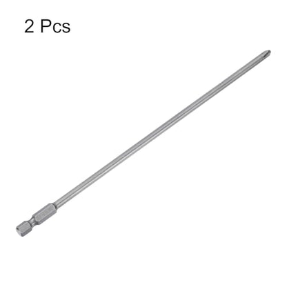 HARFINGTON 2pcs #2 Phillips Screwdriver Bit PH2 1/4" Hex Shank 8" (200mm) Long Magnetic S2 Steel Industrial Grade Screw Driver Bit Cross Head Electric Drill Bits 0.177" (4.5mm) Rod - size: PH2 x 200mm x 4.5mm