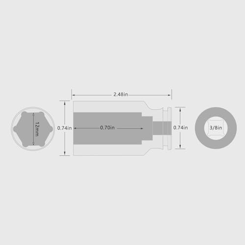 3/8 Inch Drive x 12mm Deep 6PT CR-MO Impact Socket for Removing Axle nut | Metric Socket,6-Point Radius Corner Design,Two Size Markings,Square Chamfered Opening,For Removal of Axle Nut - size: 12 mm, style: 3/8" Drive Deep Socket