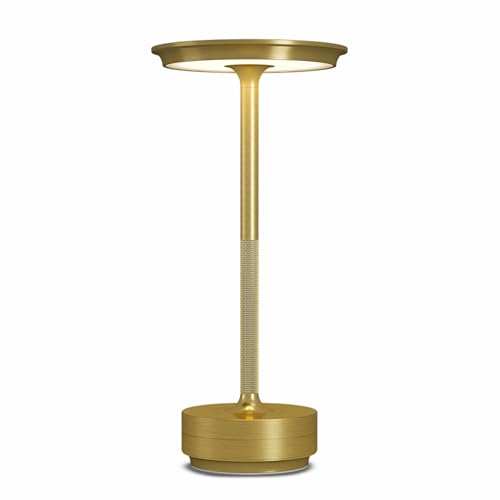 LED Rechargeable Cordless Table Lamp, Battery Operated Stepless Dimming Modern Portable Outdoor Table Light for Dining Restaurant Patio.(Brushed Gold) - color: Gold, size: 1 Pack