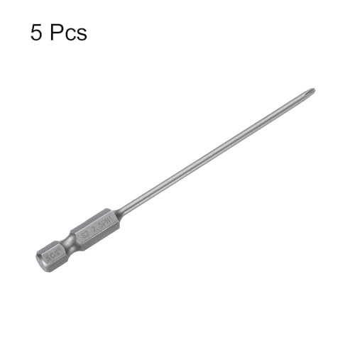 HARFINGTON 5pcs #1 Phillips Screwdriver Bit PH1 1/4" Hex Shank 4" (100mm) Long Magnetic S2 Steel Industrial Grade Screw Driver Bit Cross Head Electric Drill Bits 0.098" (2.5mm) Rod - size: PH1 x 100mm x 2.5mm