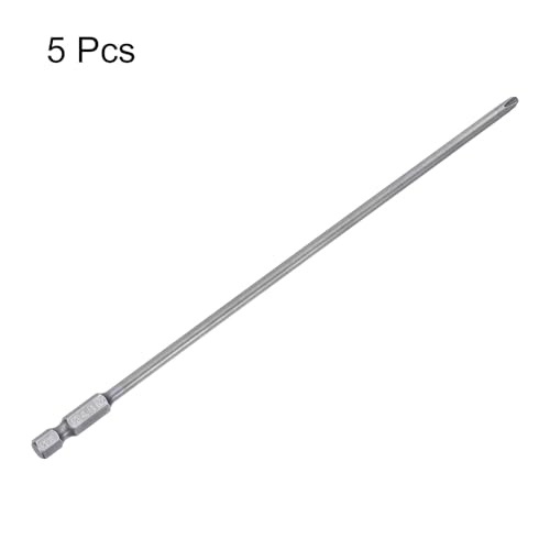 HARFINGTON 5pcs #2 Phillips Screwdriver Bit PH2 1/4" Hex Shank 8" (200mm) Long Magnetic S2 Steel Industrial Grade Screw Driver Bit Cross Head Electric Drill Bits 0.157" (4mm) Rod - size: PH2 x 200mm x 4mm