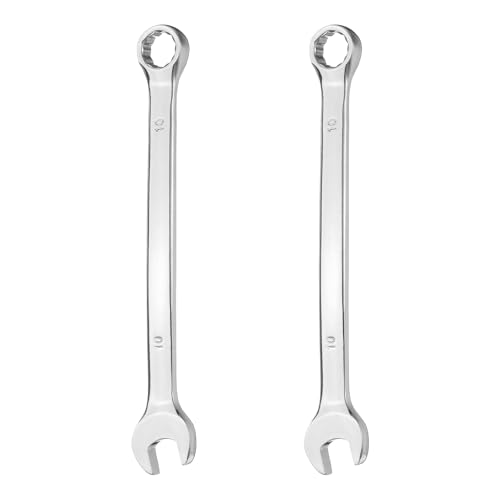 HARFINGTON 2Pcs Combination Wrench 10mm Metric 12-Point Box and Open End 45# Carbon Steel Double Ended Spanner Tool for Automotive Pipe Furniture Machinery DIY Repair, Silver White - size: 10mm