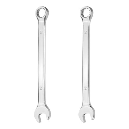 HARFINGTON 2Pcs Combination Wrench 10mm Metric 12-Point Box and Open End 45# Carbon Steel Double Ended Spanner Tool for Automotive Pipe Furniture Machinery DIY Repair, Silver White - size: 10mm