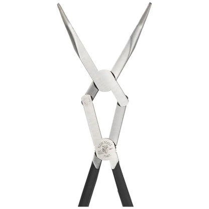Klein Tools 71401 Long Nose Pliers, Bent Nose Pliers, Angled Knurled Jaws, Double Rivet, Extended Reach, 13-Inch