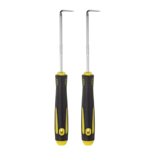 HARFINGTON 2pcs 90 Degree Picks 165mm Zinc Alloy Rubber Handle Round Automotive Pick Tool Set for Removing O Rings Small Items, Black Yellow