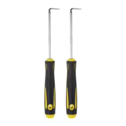 HARFINGTON 2pcs 90 Degree Picks 165mm Zinc Alloy Rubber Handle Round Automotive Pick Tool Set for Removing O Rings Small Items, Black Yellow