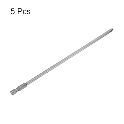 HARFINGTON 5pcs #2 Phillips Screwdriver Bit PH2 1/4" Hex Shank 8" (200mm) Long Magnetic S2 Steel Industrial Grade Screw Driver Bit Cross Head Electric Drill Bits 0.197" (5mm) Rod - size: PH2 x 200mm x 5mm