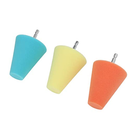 3PCS Polishing Cone, Conical Sponge Buffing Sponge Polishing Balls Wheel Foam Ball Hub Drill Buffing for Automotive Car Wheels