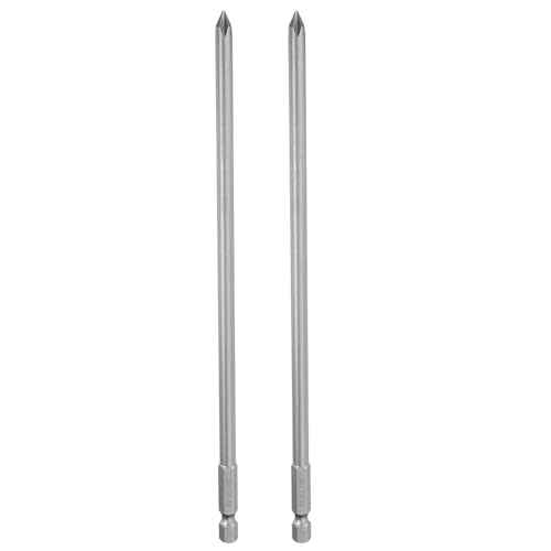 HARFINGTON 2pcs #1 Phillips Screwdriver Bit PH1 1/4" Hex Shank 8" (200mm) Long Magnetic S2 Steel Industrial Grade Screw Driver Bit Cross Head Electric Drill Bits 0.236" (6mm) Rod - size: PH1 x 200mm x 6mm