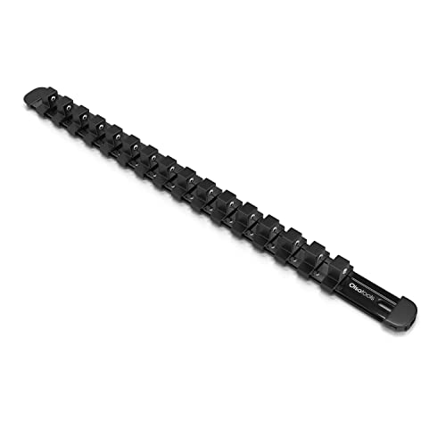 Olsa Tools 1/2-Inch Drive Aluminum Socket Organizer with Locking End Caps - Professional Quality Socket Holder - BLACK - Part 1178 - color: Black, size: 1/2-Inch Drive