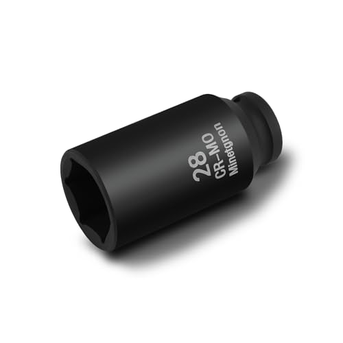 28mm Socket Deep 1/2 Drive Impact Socket 6 Point CR-MO Axle Nut Heavy-Duty Socket for Easy Removal & Installation of Wheel Hub & Axle Shaft Nuts - color: Deep_6 Pt_1/2, size: 28mm