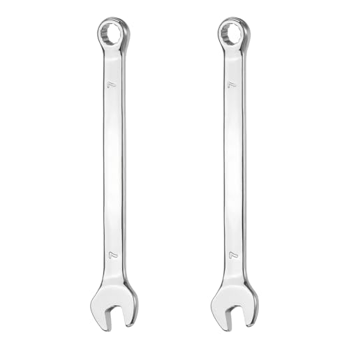 HARFINGTON 2Pcs Combination Wrench 7mm Metric 12-Point Box and Open End 45# Carbon Steel Double Ended Spanner Tool for Automotive Pipe Furniture Machinery DIY Repair, Silver White - size: 7mm