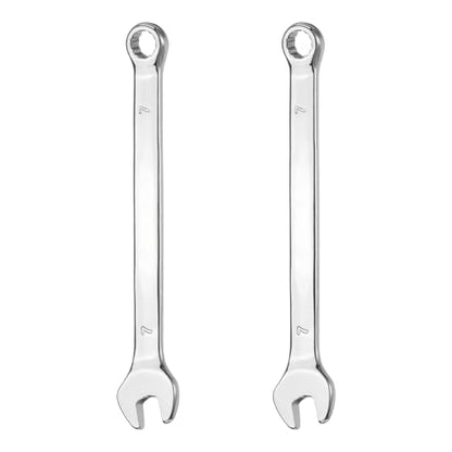 HARFINGTON 2Pcs Combination Wrench 7mm Metric 12-Point Box and Open End 45# Carbon Steel Double Ended Spanner Tool for Automotive Pipe Furniture Machinery DIY Repair, Silver White - size: 7mm