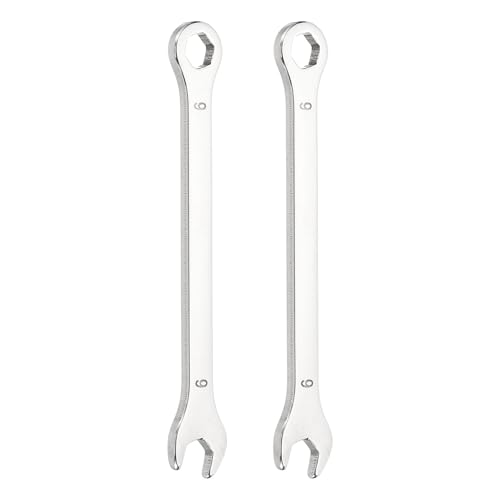 HARFINGTON 2Pcs Mini Super Thin Combination Wrench 6mm Metric 6-Point Box and Open End Stainless Steel Double Ended Spanner Tool for Automotive Pipe Furniture Machinery DIY Repair, Silver - size: 6mm