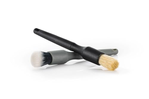 Detail Factory - Crevice Cleaning Detailing Brush Kit for Small Spaces - Mini Set Boar's Hair Brush + Ultra-Soft Synthetic Brush - Black & Gray - 2 Pack