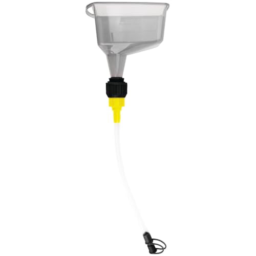 Performance Tool W4090 1 Qt. Flexible Spout Funnel w/On/Off Valve - Transparent Polypropylene, Fits Quart Bottles, Oil, Coolant, Transmission Fluid, Automotive Funnel, Gray