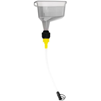 Performance Tool W4090 1 Qt. Flexible Spout Funnel w/On/Off Valve - Transparent Polypropylene, Fits Quart Bottles, Oil, Coolant, Transmission Fluid, Automotive Funnel, Gray