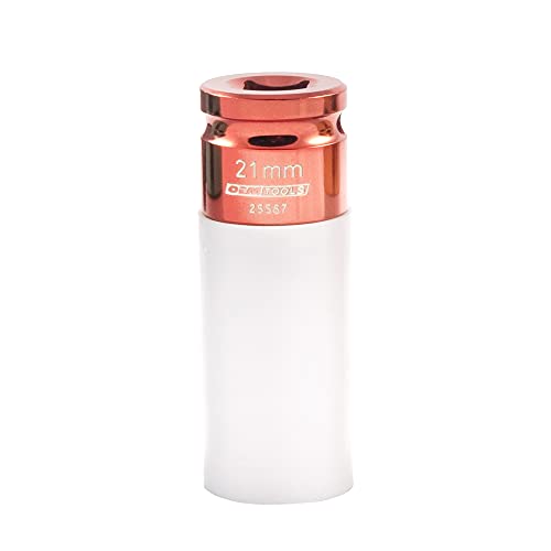 OEMTOOLS 25567 21MM Lug Nut Socket, 21 mm Socket 1/2 Drive for Wheel Service, Non-Marring Sleeve, Thin Wall, CR-MO Steel for Impact Tools, 400 Ft-Lb Max Torque - size: 21mm (1 Piece)