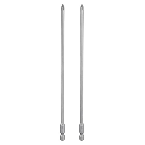 HARFINGTON 2pcs #1 Phillips Screwdriver Bit PH1 1/4" Hex Shank 8" (200mm) Long Magnetic S2 Steel Industrial Grade Screw Driver Bit Cross Head Electric Drill Bits 0.177" (4.5mm) Rod - size: PH1 x 200mm x 4.5mm