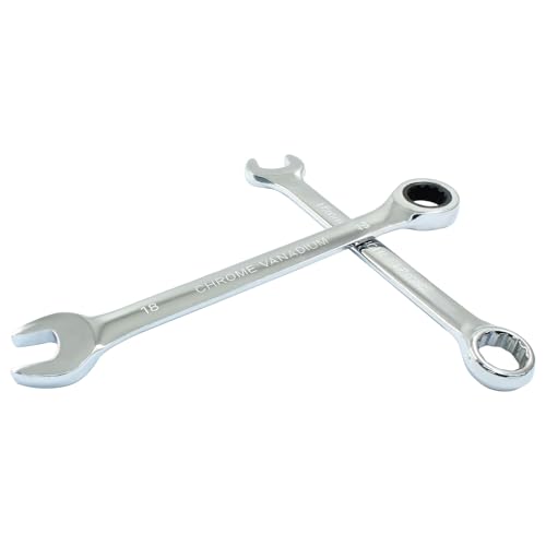 18mm Ratcheting Wrench 2 Pcs 72-Tooth 12-Point Chrome Plated | Forged 45# Carbon Steel Durable, 5-Degree Arc For Tight Spaces, 12-Point Protects Fasteners, Polished Chrome Anti-Rust - size: 0.71 Inch