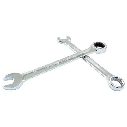 18mm Ratcheting Wrench 2 Pcs 72-Tooth 12-Point Chrome Plated | Forged 45# Carbon Steel Durable, 5-Degree Arc For Tight Spaces, 12-Point Protects Fasteners, Polished Chrome Anti-Rust - size: 0.71 Inch
