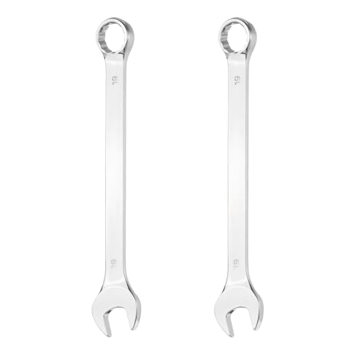 HARFINGTON 2Pcs Combination Wrench 19mm Metric 12-Point Box and Open End 45# Carbon Steel Double Ended Spanner Tool for Automotive Pipe Furniture Machinery DIY Repair, Silver White - size: 19mm