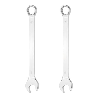 HARFINGTON 2Pcs Combination Wrench 19mm Metric 12-Point Box and Open End 45# Carbon Steel Double Ended Spanner Tool for Automotive Pipe Furniture Machinery DIY Repair, Silver White - size: 19mm
