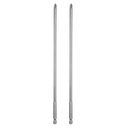 HARFINGTON 2pcs #2 Phillips Screwdriver Bit PH2 1/4" Hex Shank 10" (250mm) Long Magnetic S2 Steel Industrial Grade Screw Driver Bit Cross Head Electric Drill Bits 0.236" (6mm) Rod - size: PH2 x 250mm x 6mm