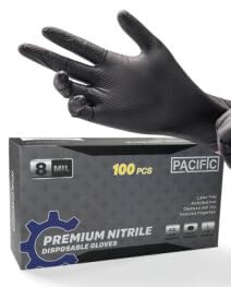 PACIFIC PPE 8 Mil Heavy Duty Black Nitrile Gloves, Chemical Resistant, Food Safe, Latex Free Disposable Gloves for Mechanic, Cooking, and Cleaning, Large - size: Large(Pack of 100)