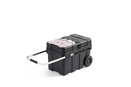 Keter Masterloader Resin Rolling Tool Box with Locking System and Removable Bins – Perfect Organization and Storage Chest for Power Drill, Tape Measure, and Screwdriver Set, Black - color: Black/Red, size: Masterloader