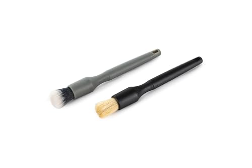 Detail Factory - Crevice Cleaning Detailing Brush Kit for Small Spaces - Mini Set Boar's Hair Brush + Ultra-Soft Synthetic Brush - Black & Gray - 2 Pack