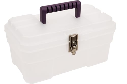 Akro-Mils 14-Inch Plastic Toolbox with Removable Tray, Steel Latch & Padlock Eye, Industrial-Grade Storage Box for Hobby Supplies, Crafts, and Tools, 14" x 8" x 8", Made in USA, Clear (09514) - size: 1-Pack
