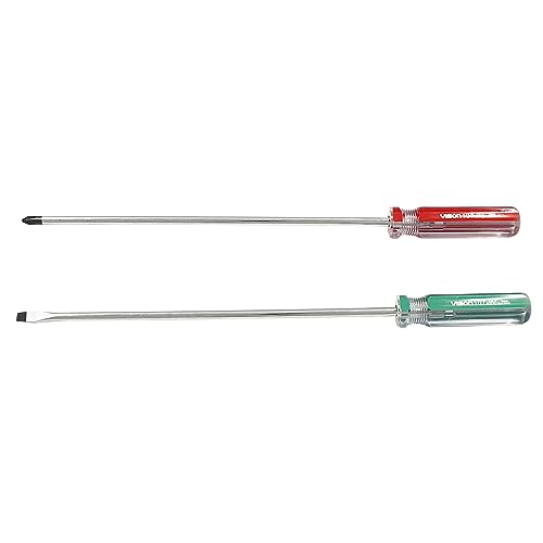 Hitefu 2PCS Long Screwdriver, 10 Inch Phillips and Slotted Screwdriver, Reliable Cross Head Flat Head Long Screwdriver Set for Professional Use(6mm Tip) | Long Screwdriver, Cross Head, Flat Head, Professional Use