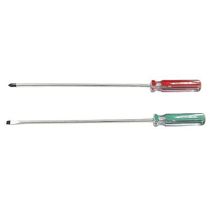 Hitefu 2PCS Long Screwdriver, 10 Inch Phillips and Slotted Screwdriver, Reliable Cross Head Flat Head Long Screwdriver Set for Professional Use(6mm Tip) | Long Screwdriver, Cross Head, Flat Head, Professional Use