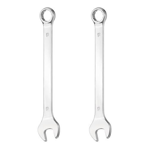 HARFINGTON 2Pcs Combination Wrench 13mm Metric 12-Point Box and Open End 45# Carbon Steel Double Ended Spanner Tool for Automotive Pipe Furniture Machinery DIY Repair, Silver White - size: 13mm